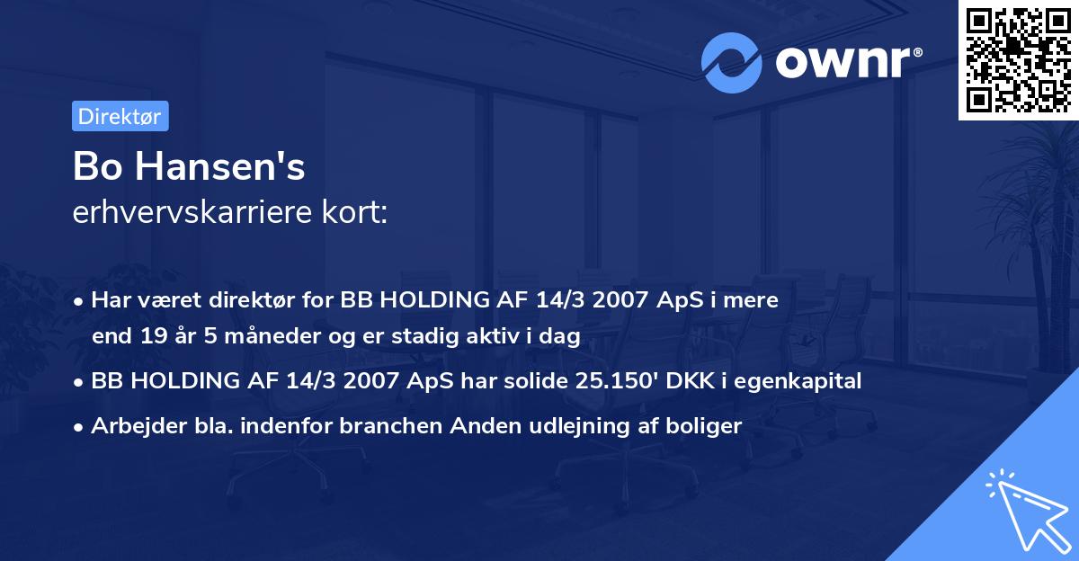 Bo Hansen's erhvervskarriere kort