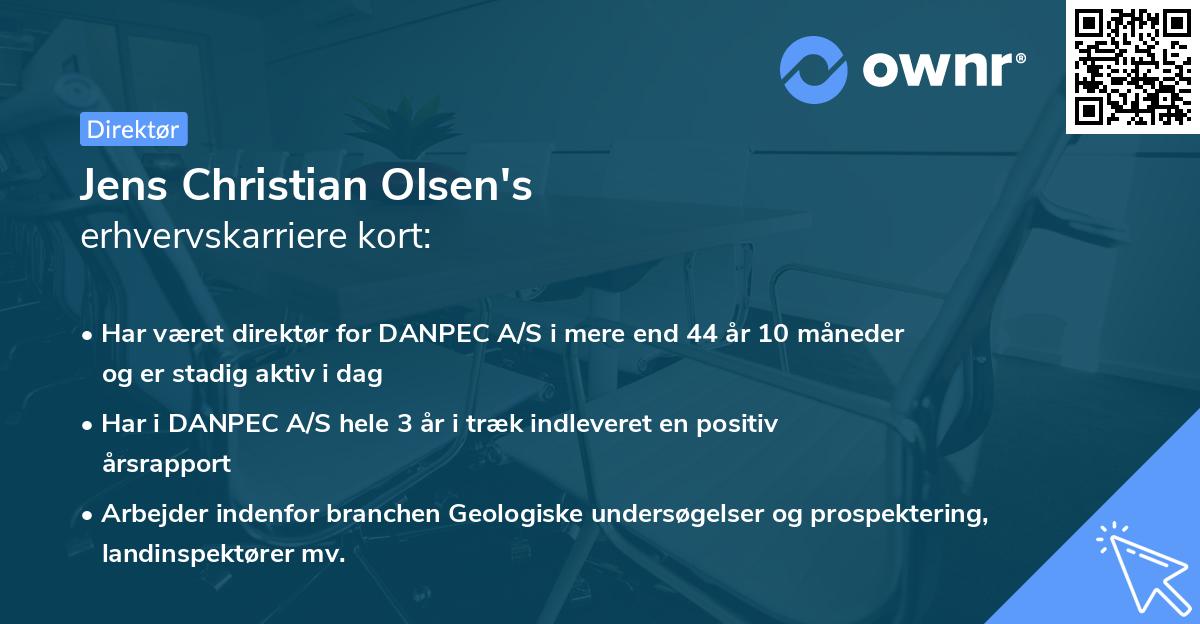 Jens Christian Olsen's erhvervskarriere kort