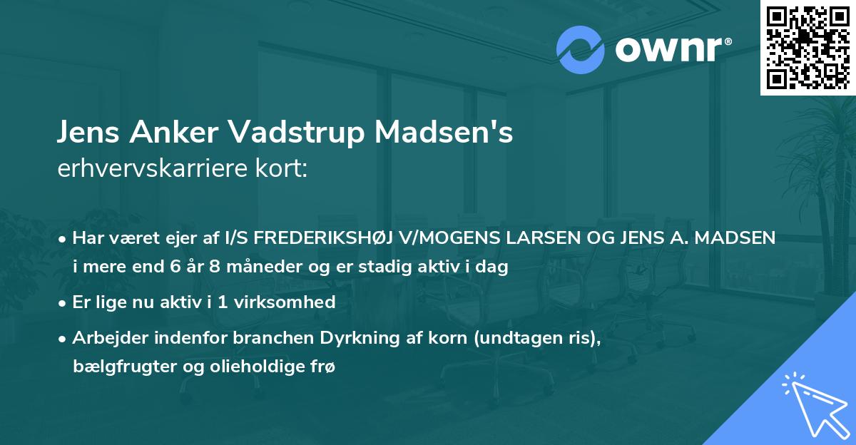 Jens Anker Vadstrup Madsen's erhvervskarriere kort