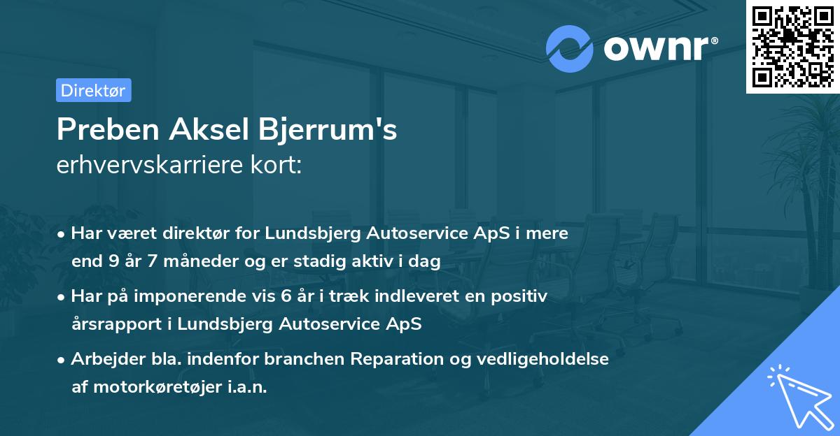 Preben Aksel Bjerrum's erhvervskarriere kort