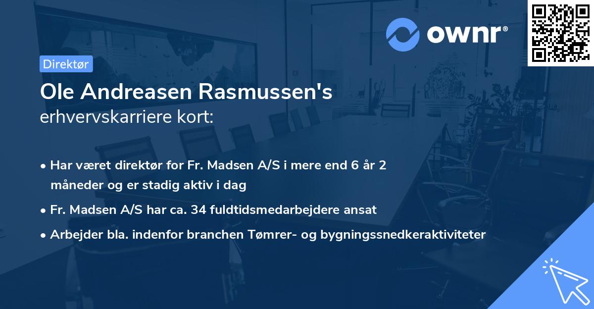 Ole Andreasen Rasmussen's erhvervskarriere kort
