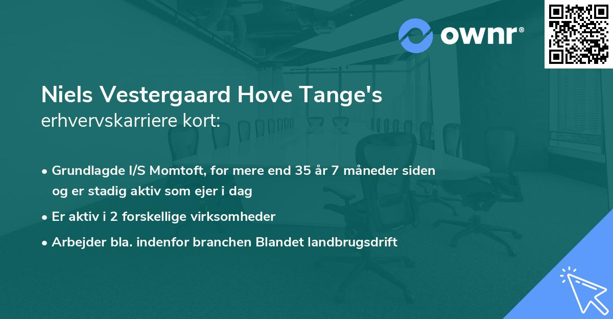 Niels Vestergaard Hove Tange's erhvervskarriere kort