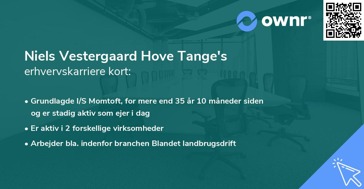 Niels Vestergaard Hove Tange's erhvervskarriere kort