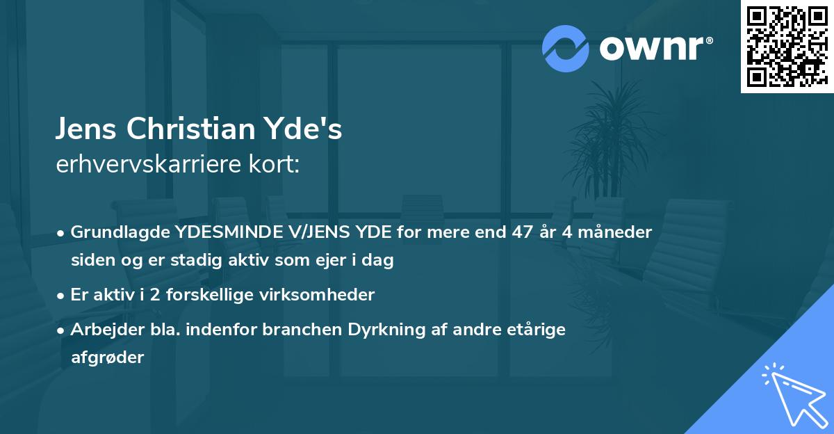 Jens Christian Yde's erhvervskarriere kort