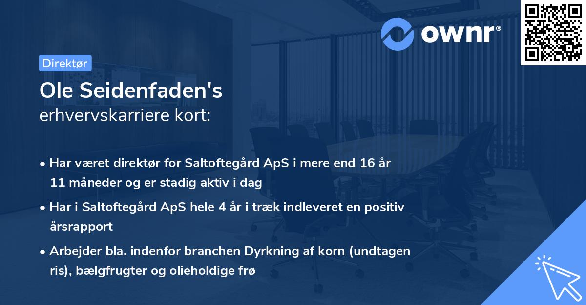 Ole Seidenfaden's erhvervskarriere kort