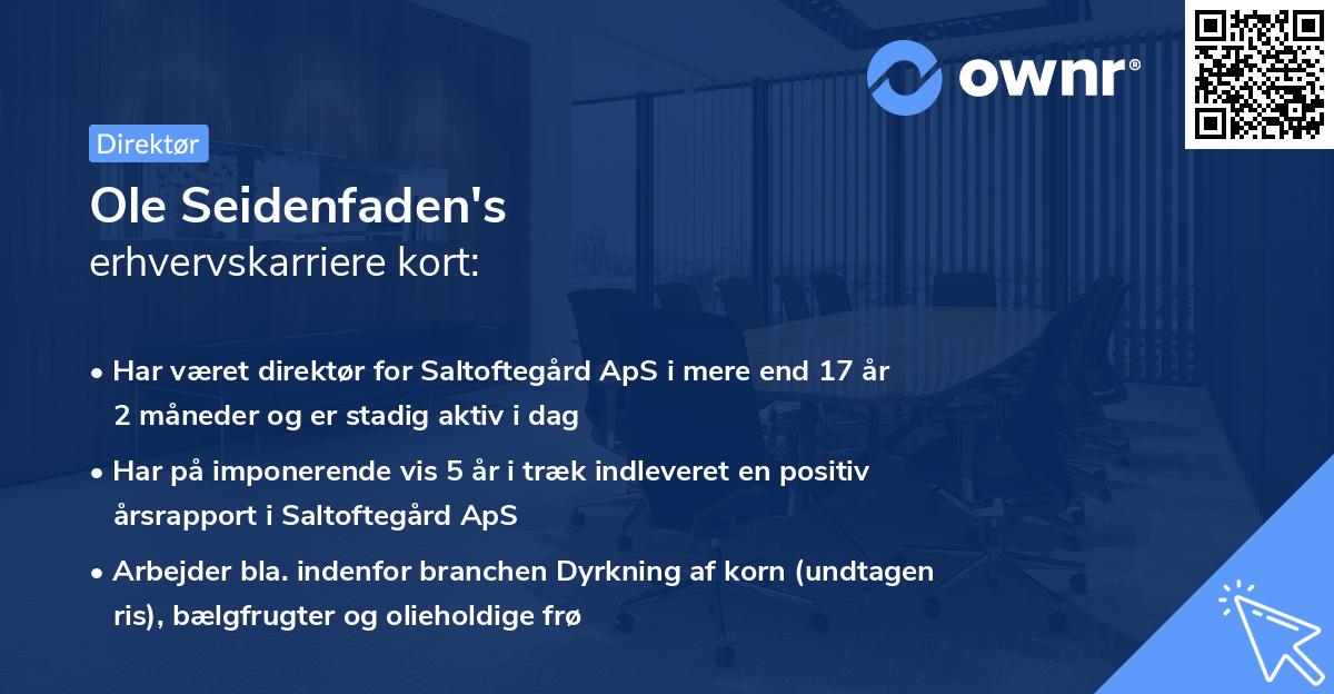 Ole Seidenfaden's erhvervskarriere kort