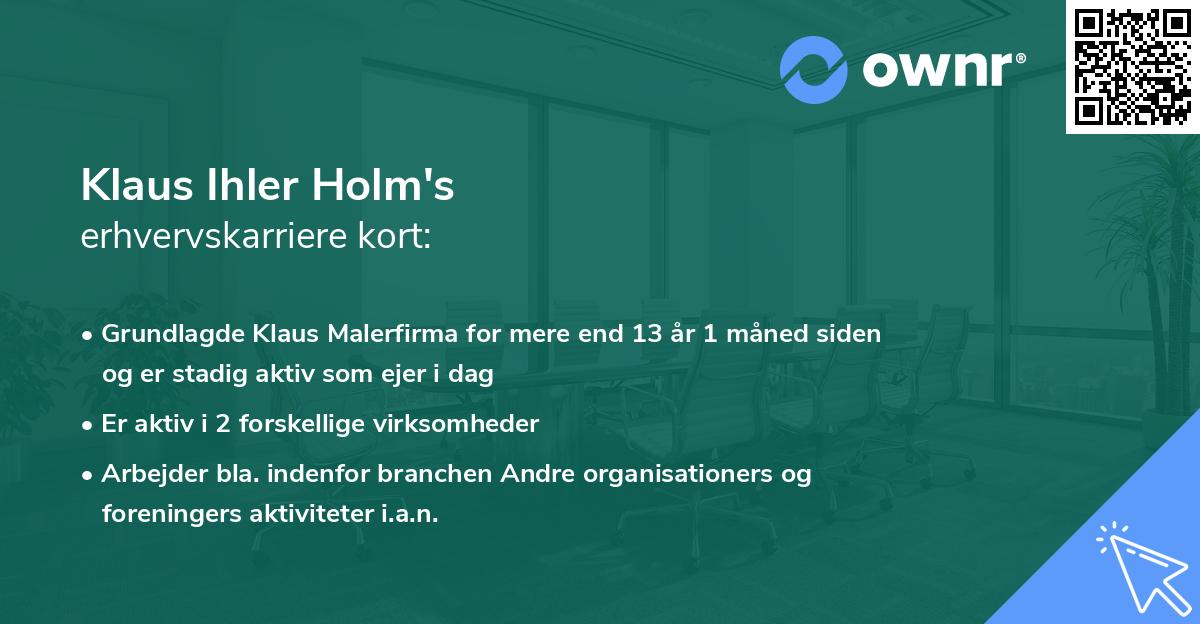 Klaus Ihler Holm's erhvervskarriere kort