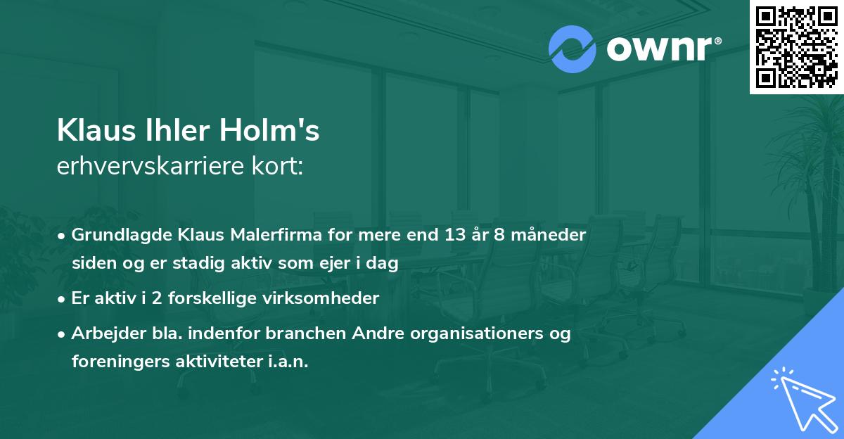 Klaus Ihler Holm's erhvervskarriere kort