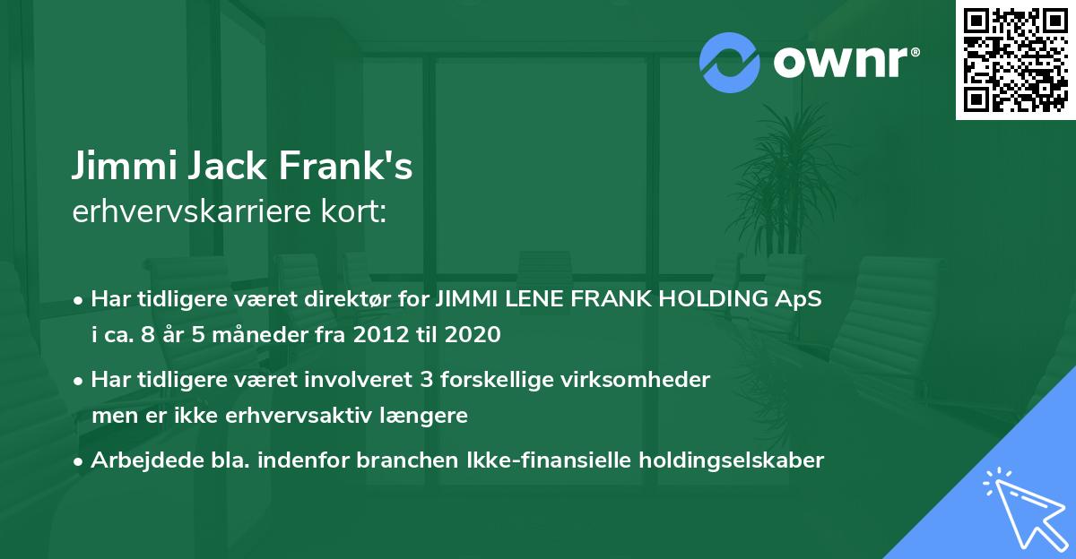 Jimmi Jack Frank's erhvervskarriere kort