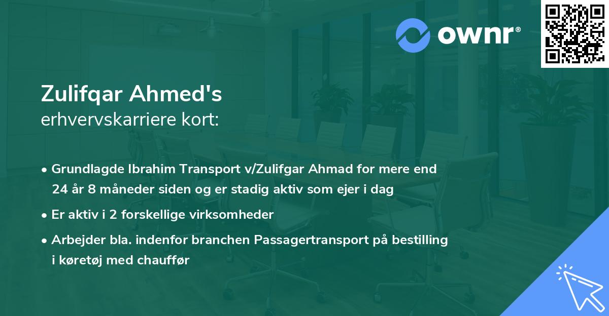 Zulifqar Ahmed's erhvervskarriere kort