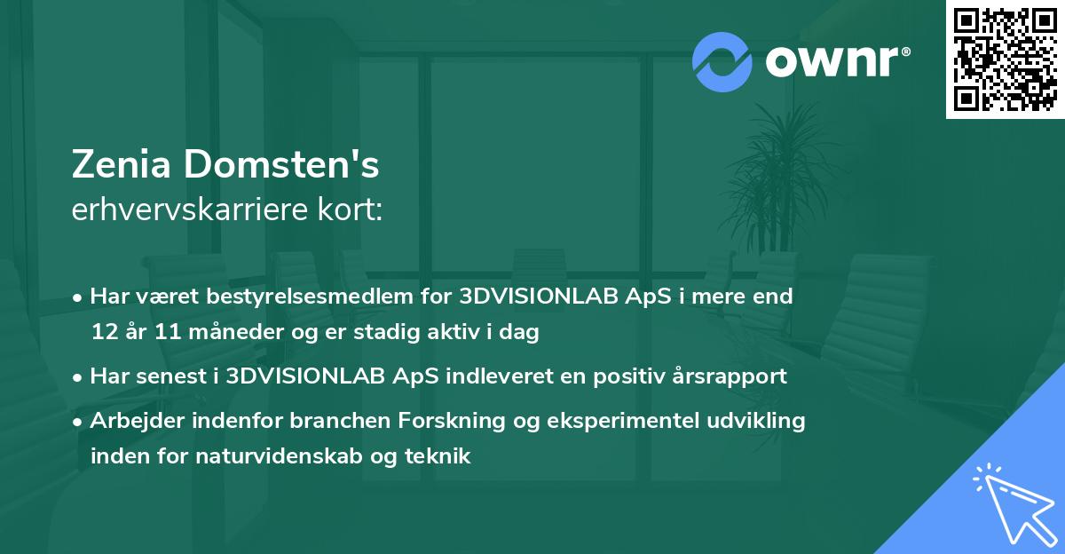 Zenia Domsten's erhvervskarriere kort