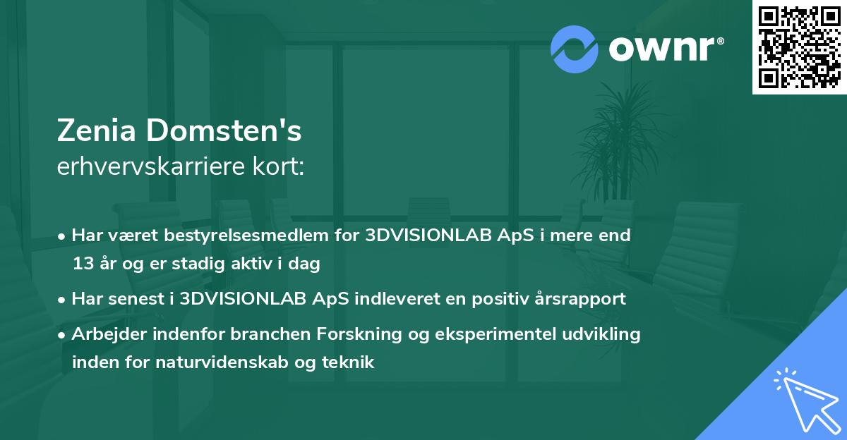 Zenia Domsten's erhvervskarriere kort