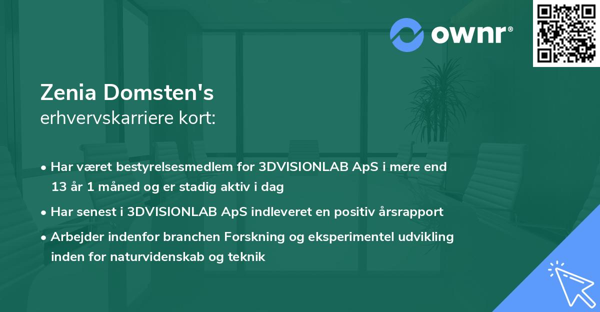 Zenia Domsten's erhvervskarriere kort