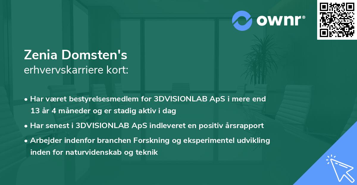 Zenia Domsten's erhvervskarriere kort