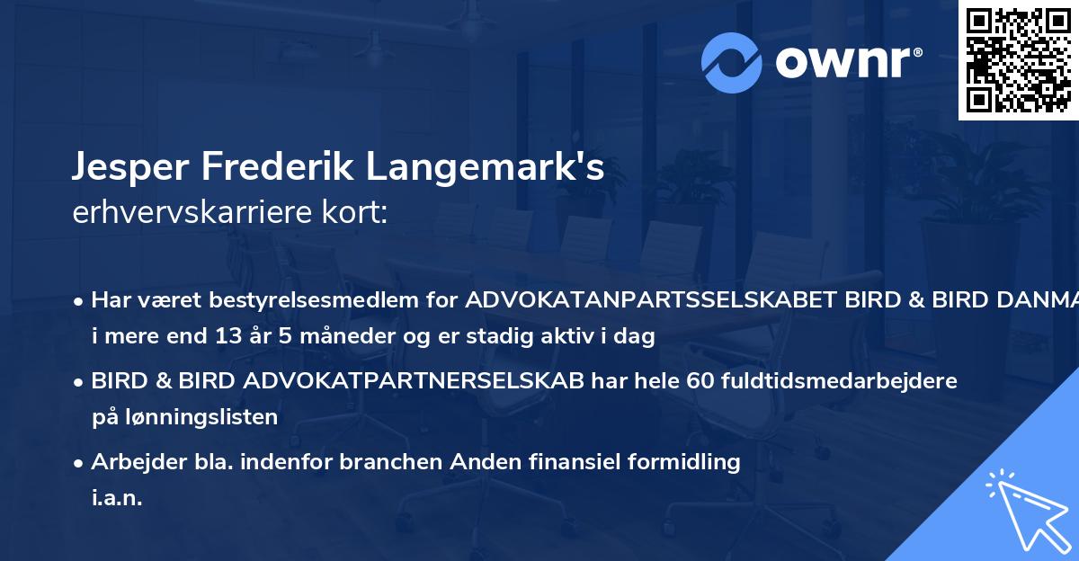 Jesper Frederik Langemark's erhvervskarriere kort