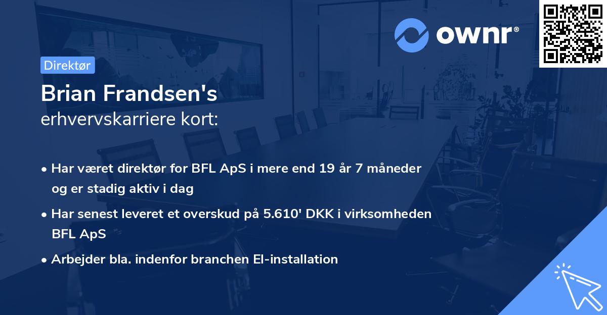 Brian Frandsen's erhvervskarriere kort