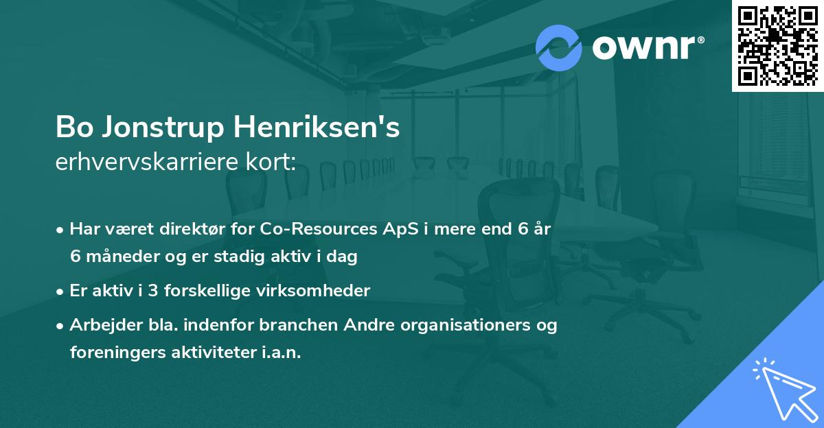 Bo Jonstrup Henriksen's erhvervskarriere kort