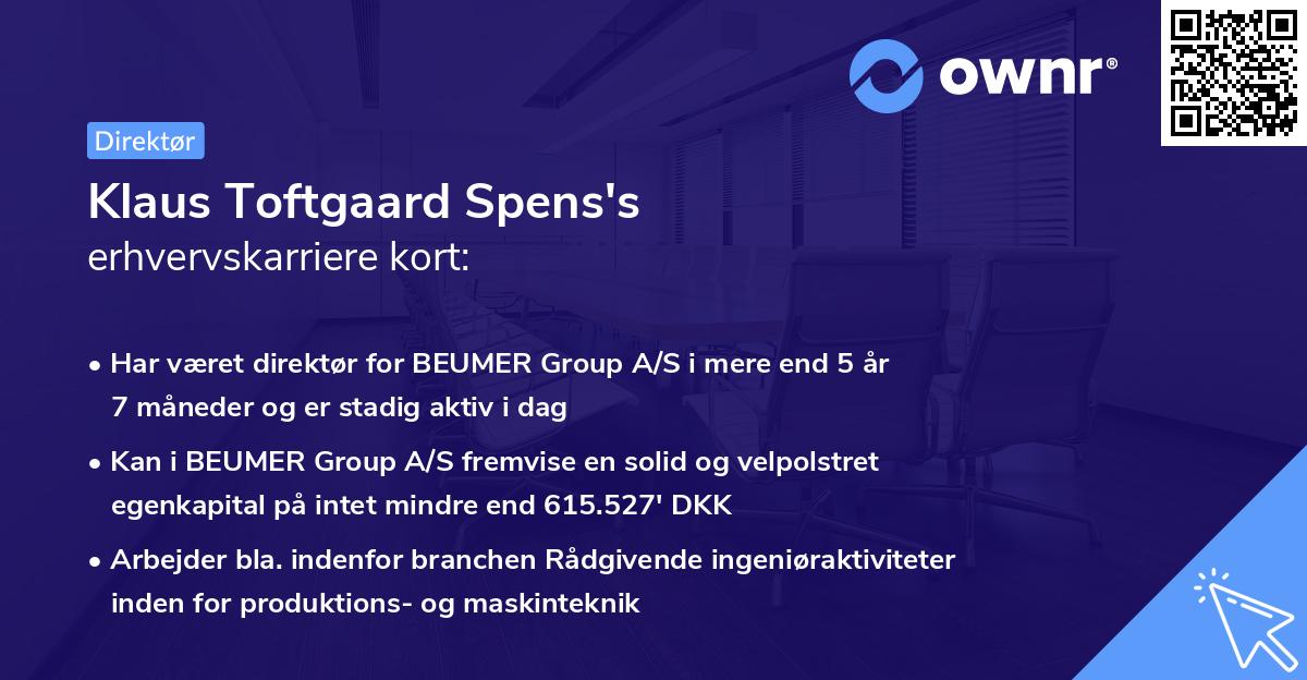 Klaus Toftgaard Spens's erhvervskarriere kort