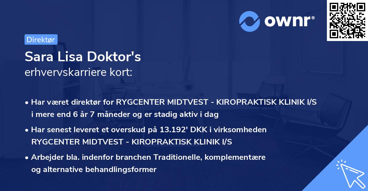 Sara Lisa Doktor's erhvervskarriere kort