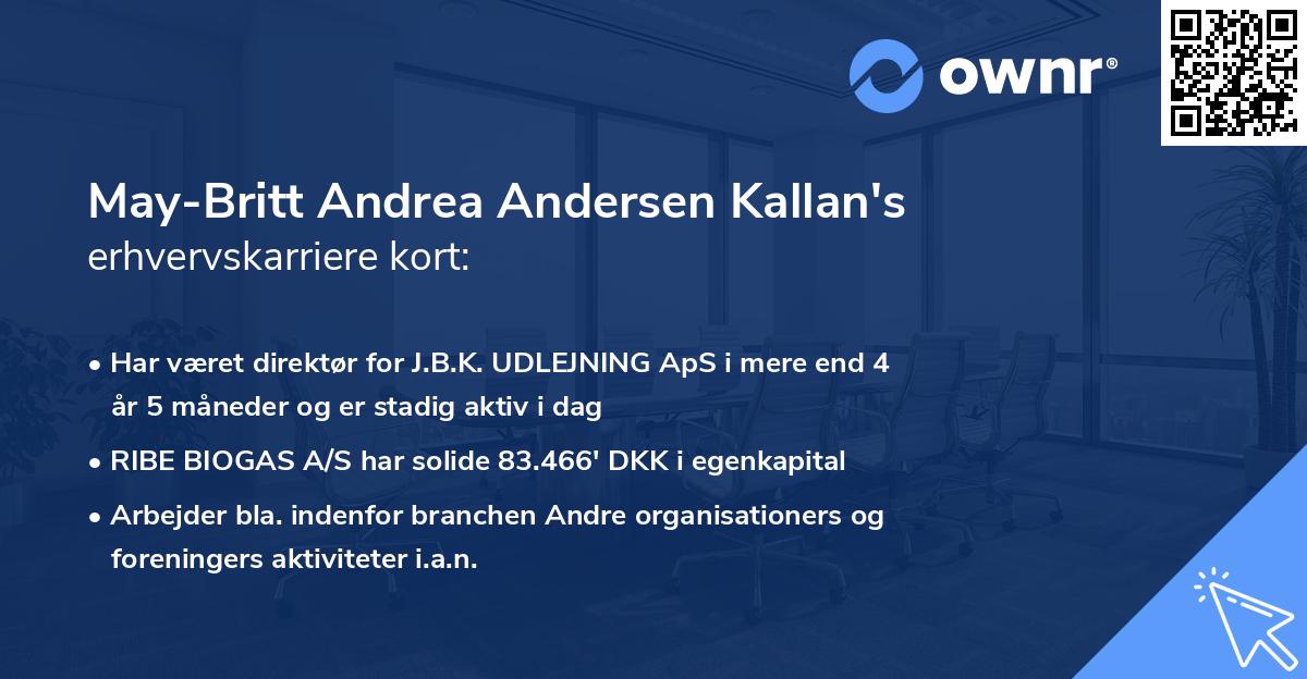 May-Britt Andrea Andersen Kallan's erhvervskarriere kort