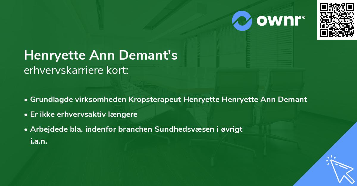 Henryette Ann Demant's erhvervskarriere kort