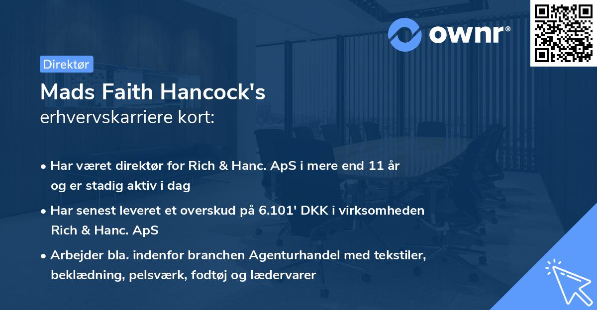 Mads Faith Hancock's erhvervskarriere kort