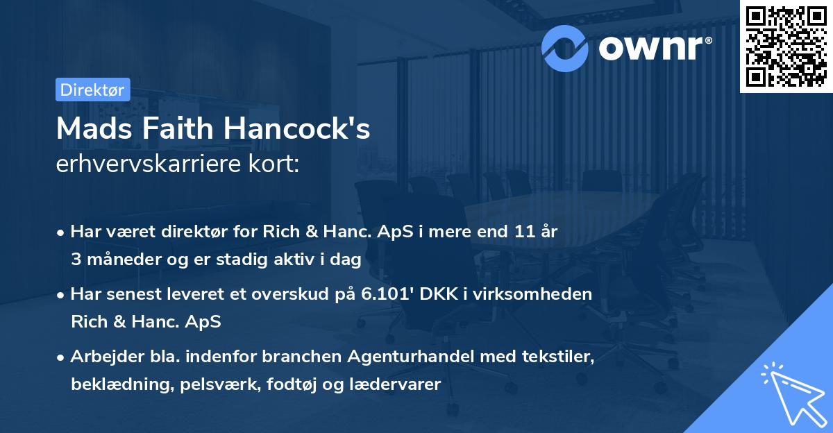 Mads Faith Hancock's erhvervskarriere kort