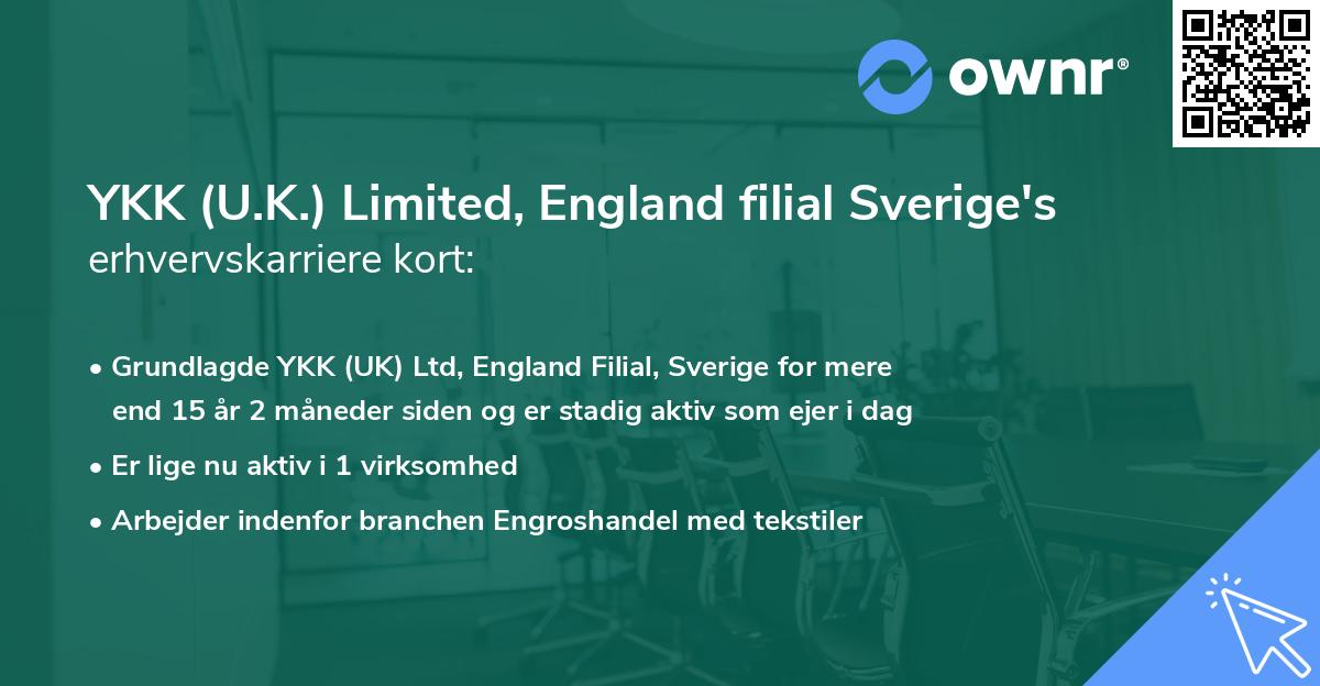 YKK (U.K.) Limited, England filial Sverige's erhvervskarriere kort