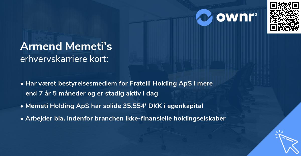 Armend Memeti's erhvervskarriere kort