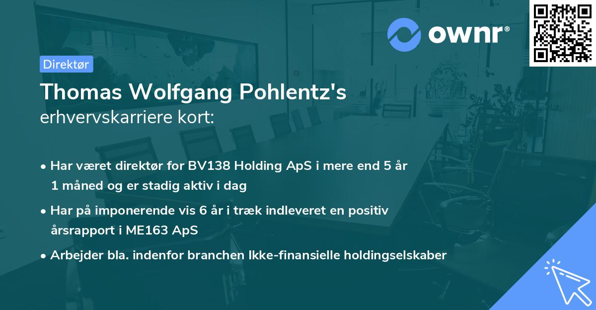 Thomas Wolfgang Pohlentz's erhvervskarriere kort