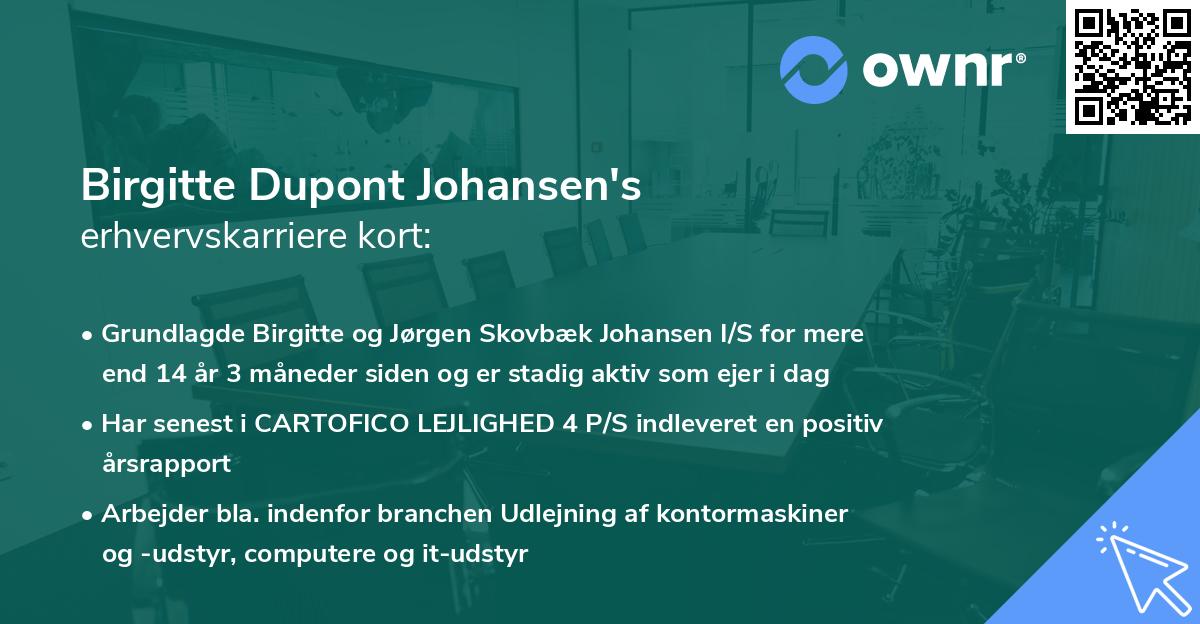 Birgitte Dupont Johansen's erhvervskarriere kort