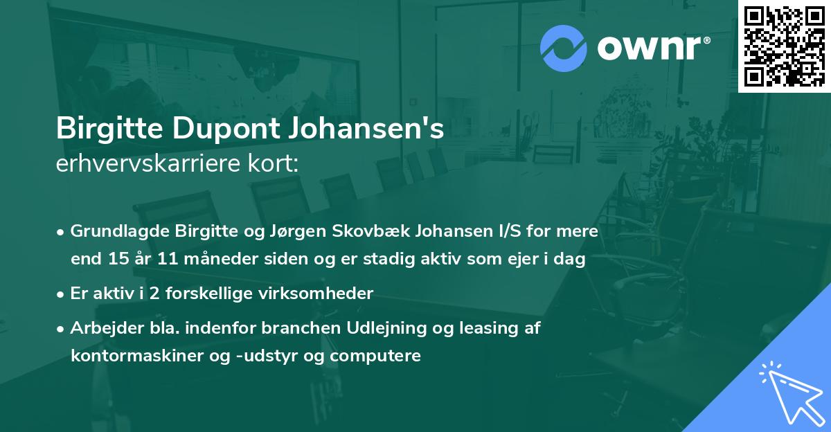 Birgitte Dupont Johansen's erhvervskarriere kort