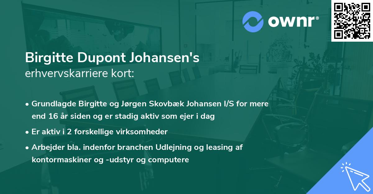 Birgitte Dupont Johansen's erhvervskarriere kort