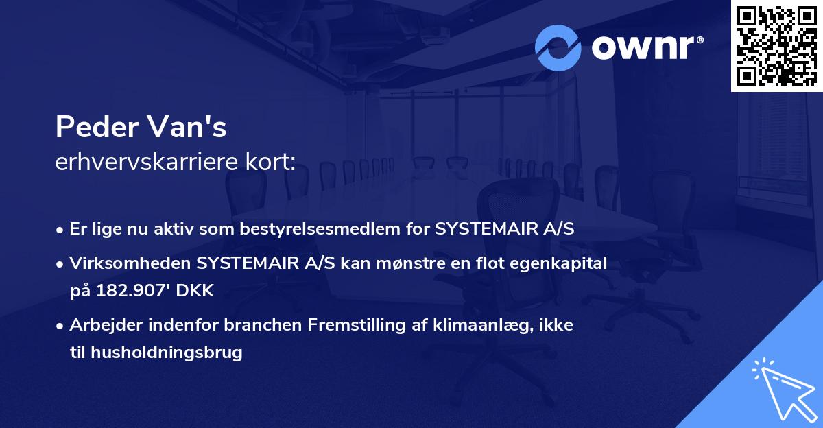 Peder Van's erhvervskarriere kort