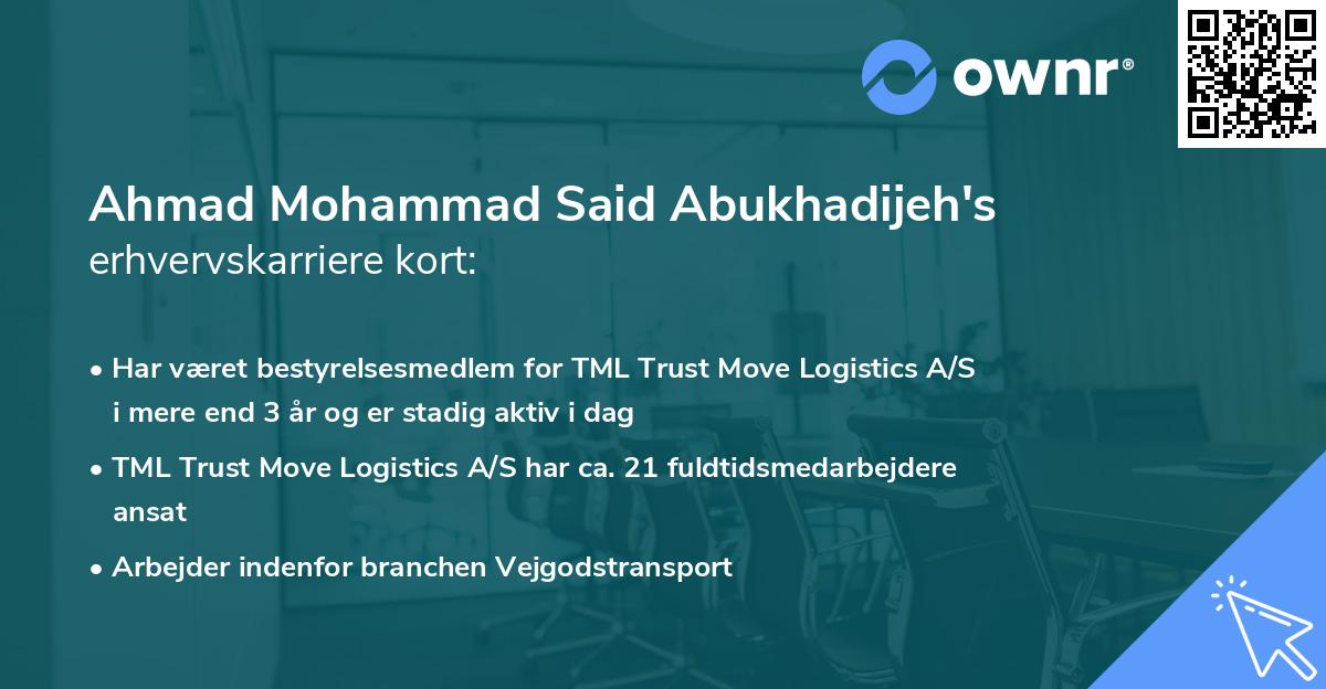 Ahmad Mohammad Said Abukhadijeh's erhvervskarriere kort