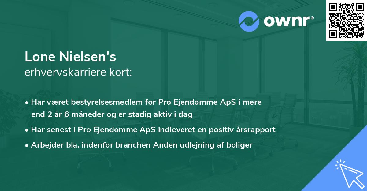 Lone Nielsen's erhvervskarriere kort