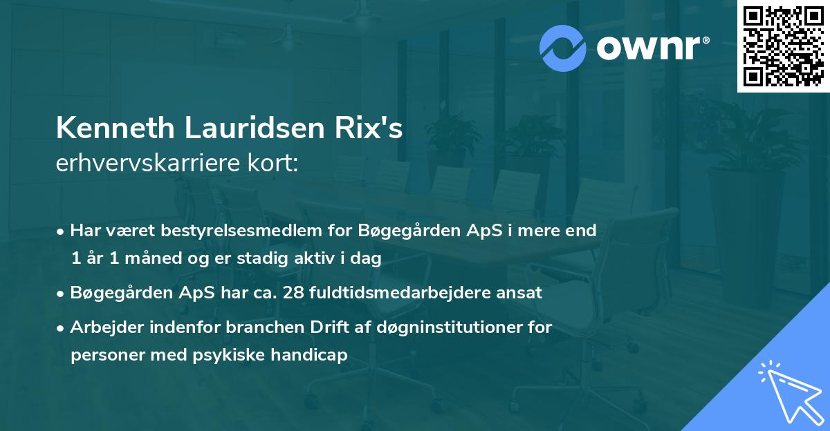 Kenneth Lauridsen Rix's erhvervskarriere kort
