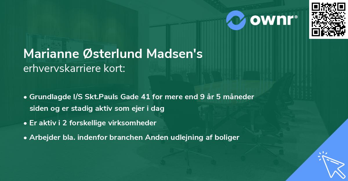 Marianne Østerlund Madsen's erhvervskarriere kort