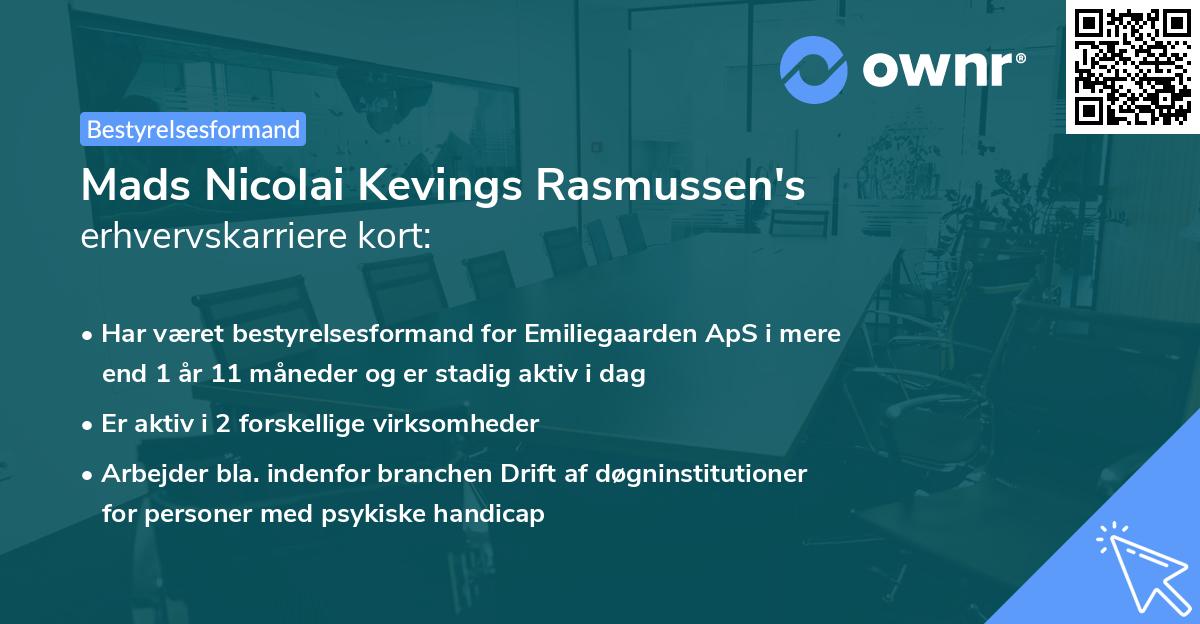 Mads Nicolai Kevings Rasmussen's erhvervskarriere kort