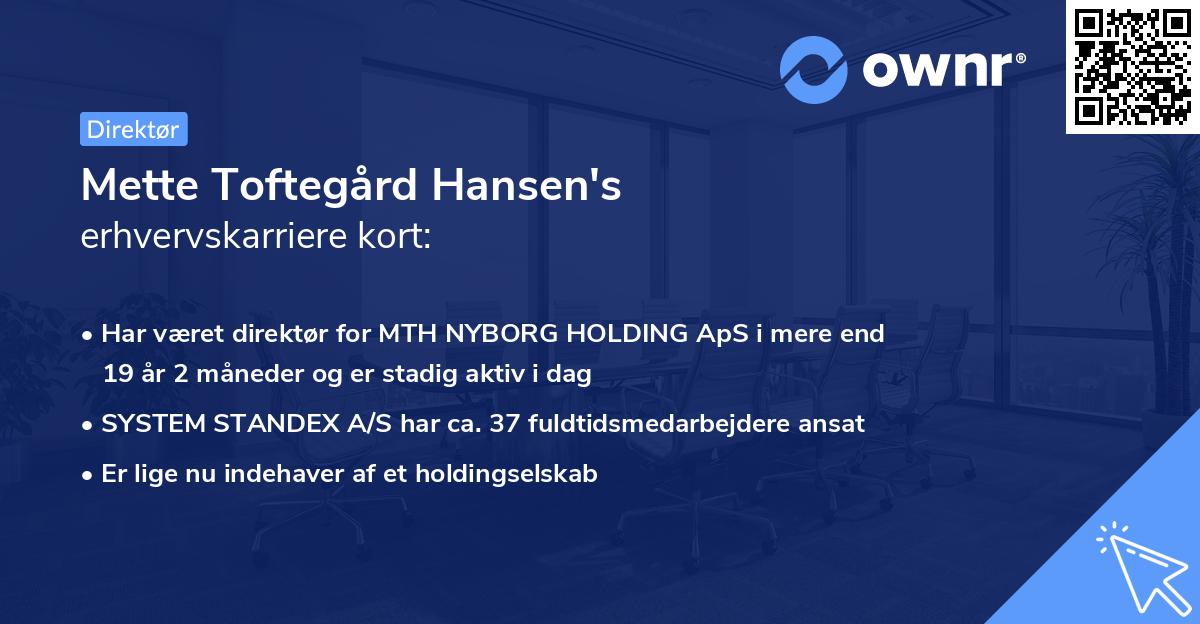Mette Toftegård Hansen's erhvervskarriere kort