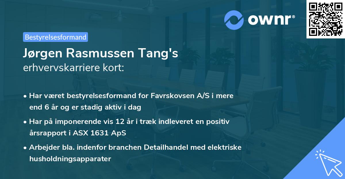Jørgen Rasmussen Tang's erhvervskarriere kort