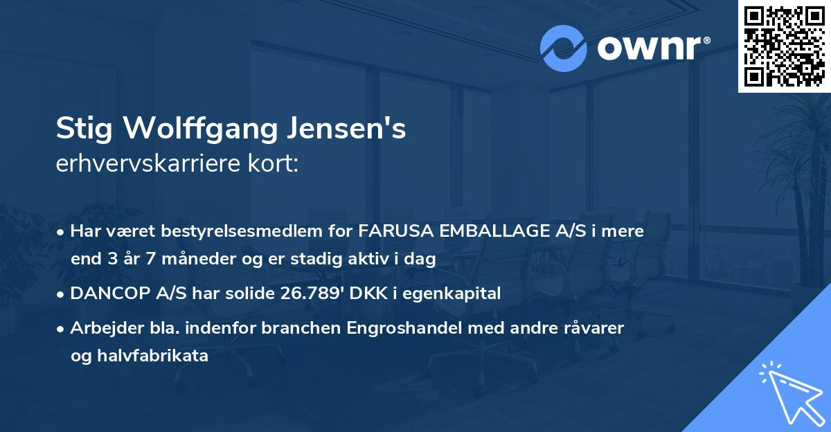 Stig Wolffgang Jensen's erhvervskarriere kort