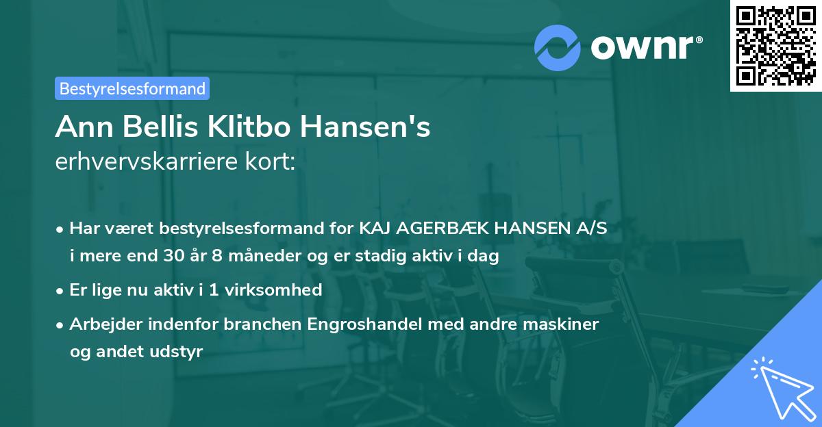 Ann Bellis Klitbo Hansen's erhvervskarriere kort