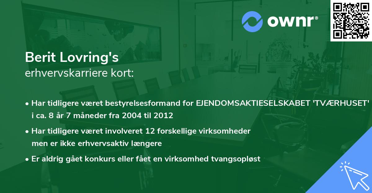 Berit Lovring's erhvervskarriere kort