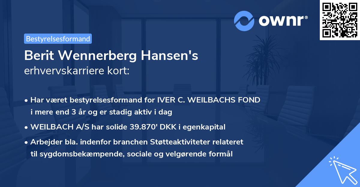 Berit Wennerberg Hansen's erhvervskarriere kort