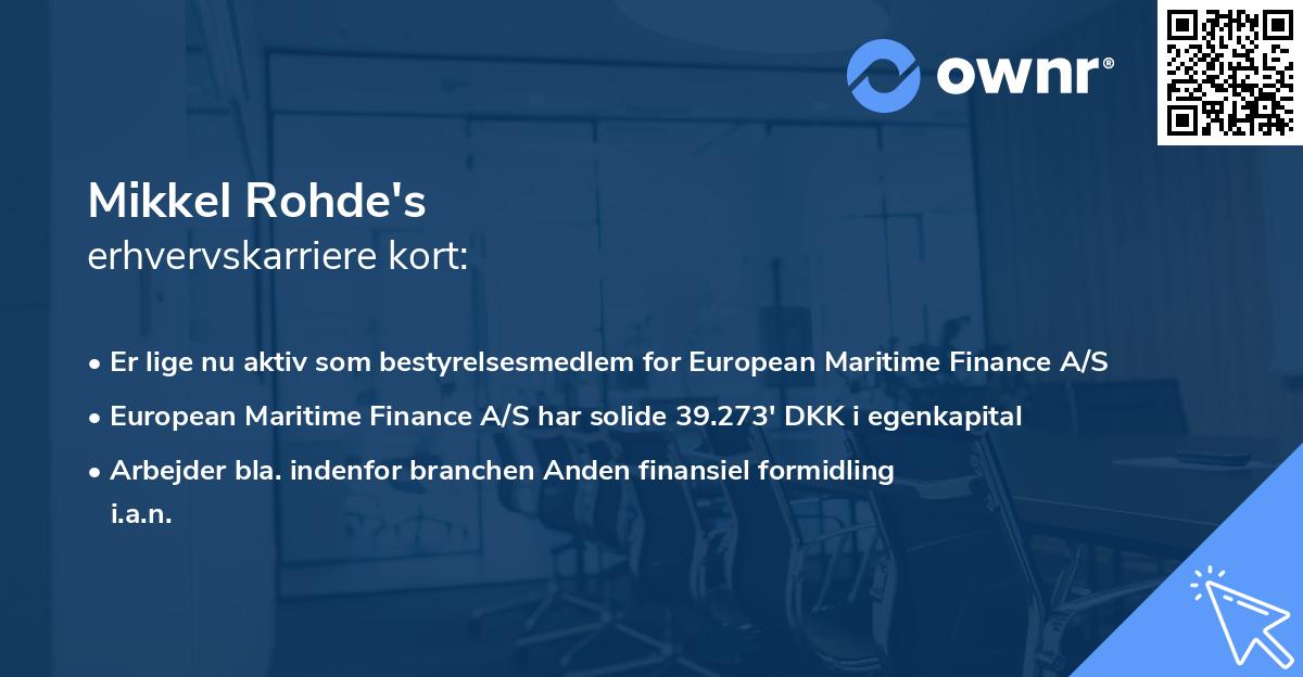 Mikkel Rohde's erhvervskarriere kort