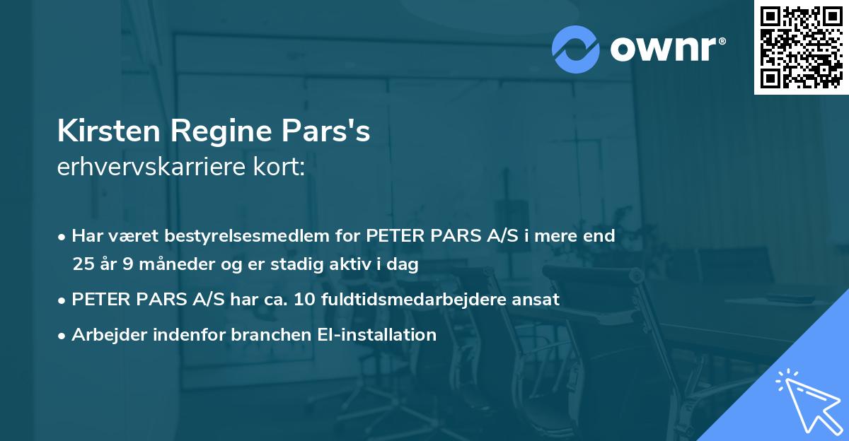 Kirsten Regine Pars's erhvervskarriere kort