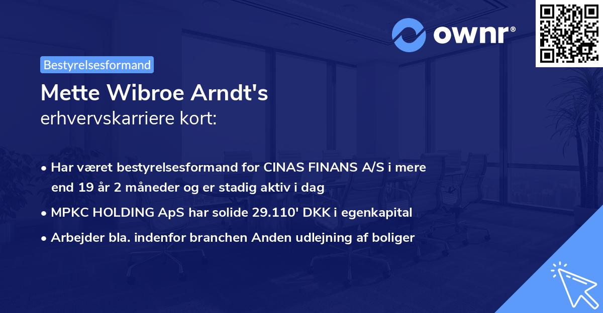 Mette Wibroe Arndt's erhvervskarriere kort