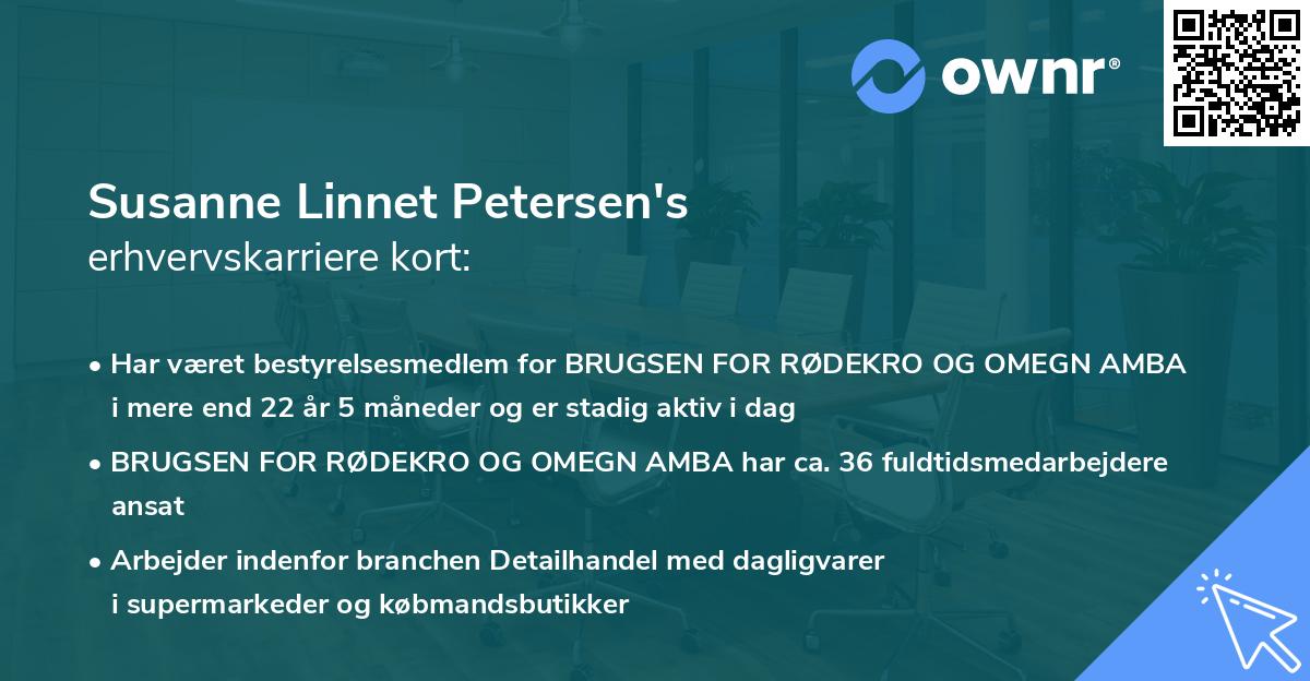 Susanne Linnet Petersen's erhvervskarriere kort