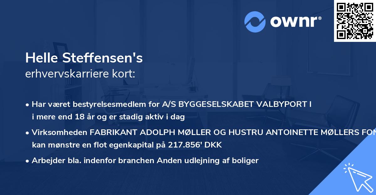 Helle Steffensen's erhvervskarriere kort